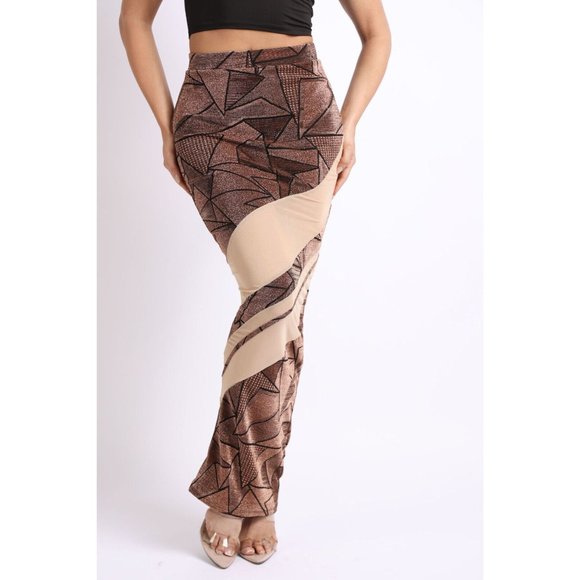 Women's Casual Mesh Contrast Asymmetrical High Waist Maxi Skirt Bodycon Pencil - Picture 2 of 9